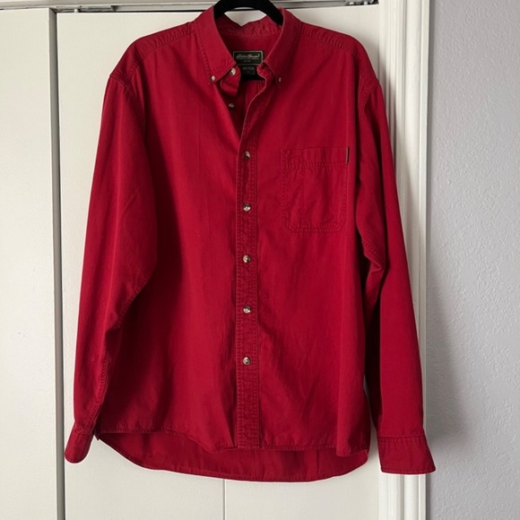 Eddie Bauer Button Down Shirt Long Sleeve‎ Casual Red Menswear L - Picture 1 of 4
